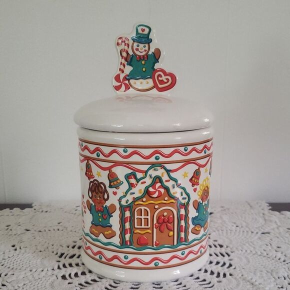 Vintage Teleflora Holiday Cookie Treat Canister with Gingerbread Snowman Theme - Picture 1 of 10